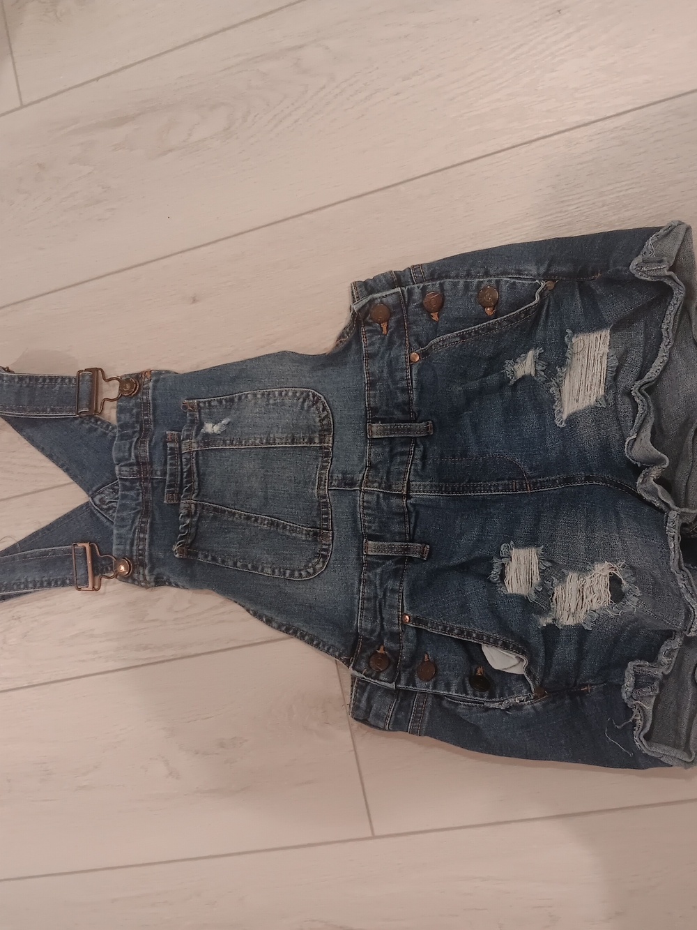 & Other Stories Distressed Blue Denim Overall Shorts
